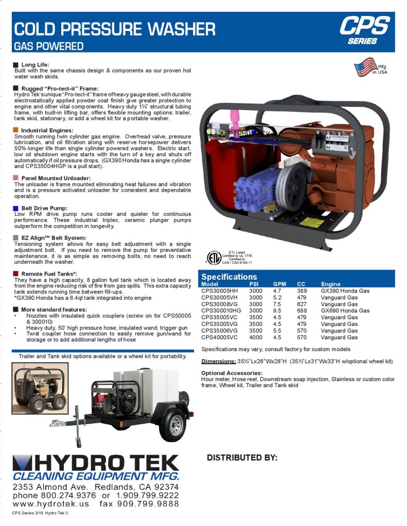 CPS Series Cold Water Pressure Washer Brochure Page2