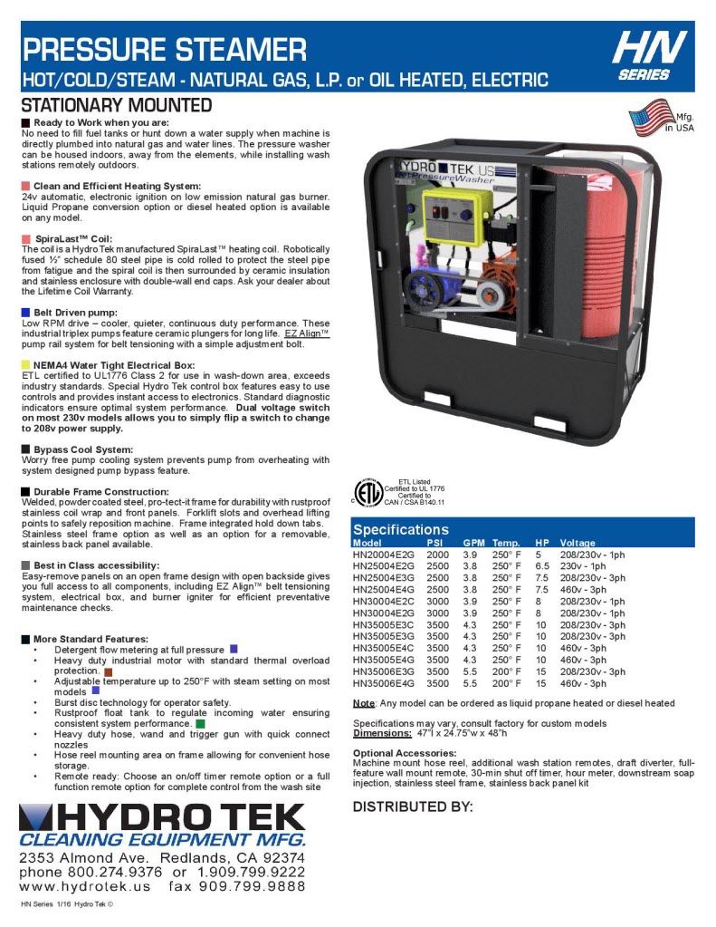 HN Series Hot Water Pressure Washer Brochure Page2