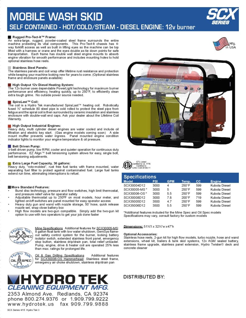 SC-X Series Extreme Duty Hot Water Pressure Washer Brochure Page2