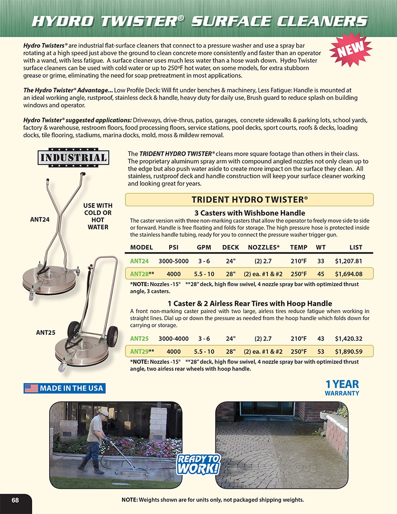 Surface Cleaner Nozzle Chart