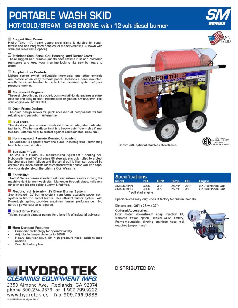 SM Series Portable Hot Water Pressure Washer Brochure Page2